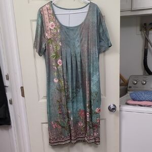 Women's Teal Floral Scoop-Neck Dress